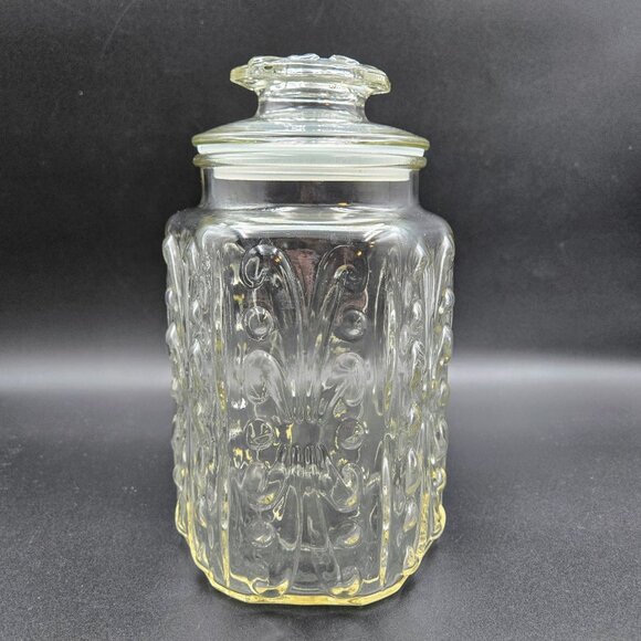 Vintage LE Smith Clear Glass Canister Atterbury Scroll Candy Cookie Jar Read - Picture 6 of 13